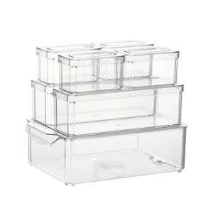 Set di scatole di conservazione in plastica trasparente per frigorifero, 7 pezzi.