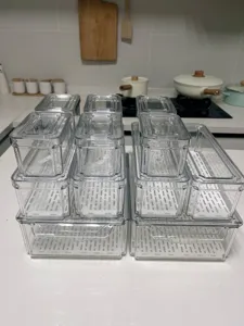 Set di scatole portaoggetti trasparenti per frigorifero in PET con piastre di drenaggio.
