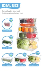 Transparante kunststof koelkast opbergdoos set met meerdere maten voor keukenvoeding en fruit.