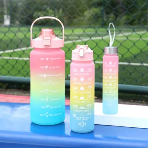 Large Capacity Gradient Frosted Sports Water Bottle Set Nesting Water Cup With Time Marker For Outdoor Fitness