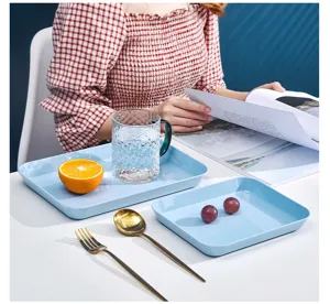 Detail view of japanese style plastic serving tray and tableware set for dessert fruit salad.