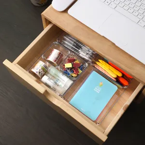 Scatola organizer per cassetti in plastica trasparente versatile per cancelleria