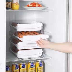 Stapelbarer Kühlschrank Eieraufbewahrungsbox mit Schubladen für klare Küchenorganisation.