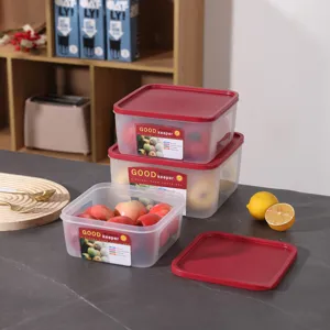 Set di contenitori per alimenti in plastica trasparente con coperchio rosso per cucina