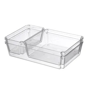 Set di scatole portaoggetti in plastica trasparente, organizer per cassetti impilabile.