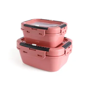 Square sealed plastic lunch box with time dial, double layer food storage container for kitchen.