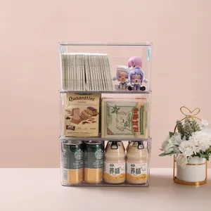 Transparent Plastic Desktop Storage Box Stackable Container With Lid And Buckle For Cosmetics Toys And Sundries