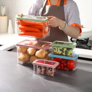 Clear PET kitchen storage box set with airtight lids for convenient refrigerator organization.