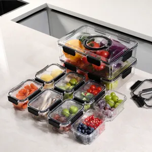 Ensemble de Boîtes de Rangement pour Réfrigérateur en Plastique Transparent Boîte de Conservation de Fruits et Légumes à Compartiments Multiples Organisateur de Nourriture