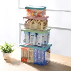 Clear PET fridge storage boxes 4pc set, kitchen food container with sealed lid for fresh keeping.
