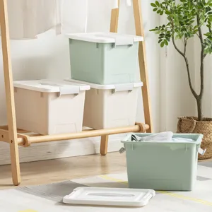 Plastic Storage Box Container with Lid and Latch Lock Portable Organizer for Home Bedroom Kitchen Desk Organization