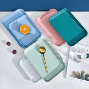 Japanese style plastic rectangular serving tray, multi-color dessert fruit food plate set for home.