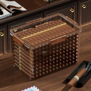 Scatola Umidificatore per Sigari in Plastica Trasparente Portatile Contenitore di Conservazione Sigillato Con Serratura Scatola di Invecchiamento Set