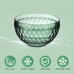 Bol à salade en acrylique vert diamant, sans BPA, extra épais, non toxique, sûr pour congélateur.