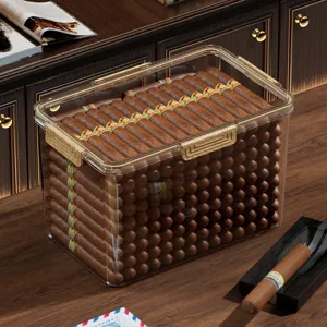 Scatola umidificatore per sigari in acrilico trasparente con design visibile per conservazione.