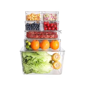 Transparante PET keuken voedselopslag doos stapelbare koelkast organizer container voor fruit