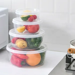 Contenitore Salvafreschezza Rotondo Trasparente in Plastica Set Scatola di Immagazzinaggio per Frigorifero Contenitore per Alimenti Microonde