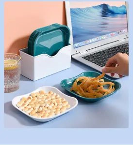 Nordischer Stil Plastik Snackteller Set mit Aufbewahrungsbox für Haushalt und Küche langlebig.