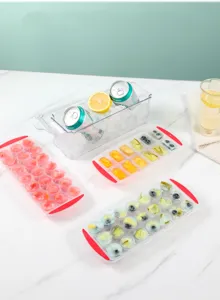 Silicone ice cube tray with clear storage box, 21-cavity round mold for DIY fruit ice.
