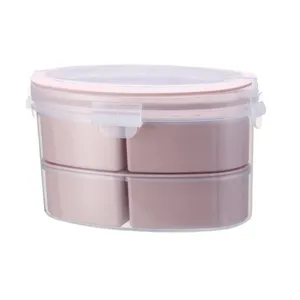 Porta pranzo ovale a doppio strato con scomparti e coperchio rosa in plastica PP resistente.