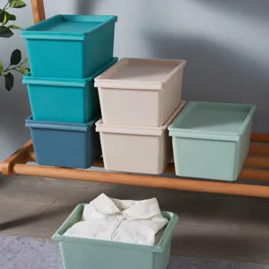 Scatola portaoggetti in plastica con coperchio, organizer impilabile per vestiti e giocattoli