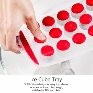 Silicone 21-grid round ice cube tray soft bottom DIY fruit ice maker mold for kitchen freezer.