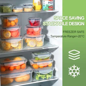 Food grade clear plastic food storage containers stackable kitchen fridge organizer box set