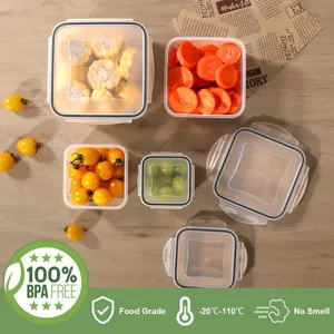 Food-grade household airtight plastic food storage container set with locking lids.