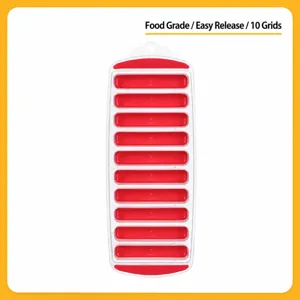 Long Strip Ice Cube Tray Easy Release TPR And PP Ice Mold Flexible Bottom Ice Maker Grid For Home Refrigerator DIY