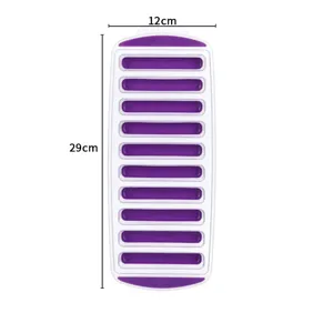 Long strip ice cube tray with 12x29cm size, flexible TPR and PP material for easy ice release.