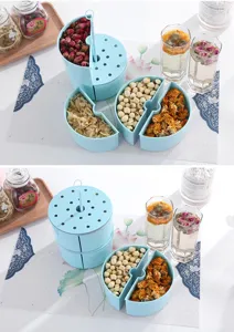 Scatola di immagazzinaggio per snack in plastica portatile a più livelli blu con maniglia per cibo.