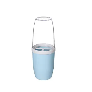 Portable travel toothbrush cup set with protective dust cover for outdoor business trips.