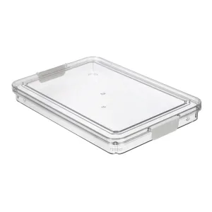 Scatola di immagazzinaggio in plastica trasparente organizer piatto con clip per file.