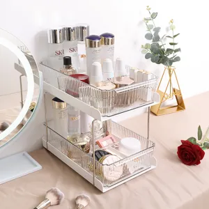 Transparante 2-laags make-up organizer bureau opbergrek voor cosmetica en huidverzorging