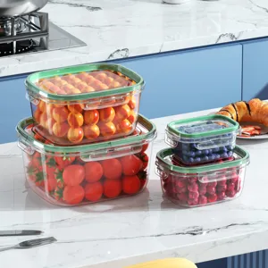 Transparent airtight food storage containers set 4-piece microwave safe kitchen fridge box