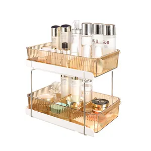 2-Laags Transparante Cosmetica Organizer Make Up Opbergrek Bureau Make Up Houder