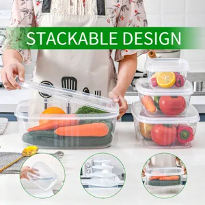 Ensemble de 4 boîtes de conservation transparentes en plastique avec couvercle pour cuisine.