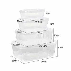 Set de 4 boîtes de conservation en plastique transparent avec couvercles pour frigo.