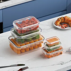 Set contenitori per alimenti in plastica trasparente, scatole ermetiche per organizzare la cucina.