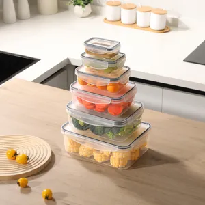 Set di contenitori alimentari rettangolari, scatole trasparenti in plastica ermetiche per cucina.