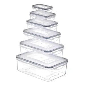 Set di contenitori per alimenti trasparenti rettangolari ermetici per cucina frigo.