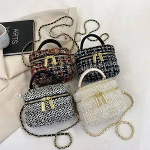 Dames tweed ketting schoudertas chic ruitjes schoudertas stijlvolle handtas voor dames
