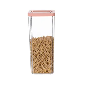 Conteneur de stockage des aliments en plastique transparent avec couvercle rose et haricots
