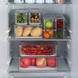 Durchsichtiger PET Kühlschrank Aufbewahrungsbox 10er Set mit Abtropfbrett für Lebensmittel