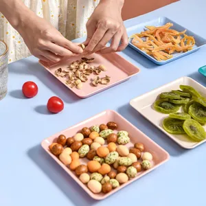Simple square plastic snack plate and bone dish for home use, multi-color durable kitchen tableware.