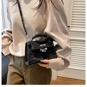 Bolso de mano Kelly negro texturizado moda bolso cruzado hombro mujer elegante