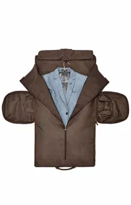 Foldable garment bag for travel, waterproof suit carrier with multiple storage pockets.