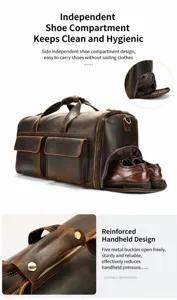Men's genuine leather duffel bag crazy horse leather travel bag with separate shoe compartment