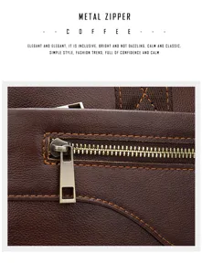 Borsa di lavoro in vera pelle uomo dettaglio cerniera metallica caffe borsa per laptop.