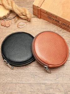 Genuine Leather Mini Coin Purse Small Zipper Change Pouch Wallet For Women And Men